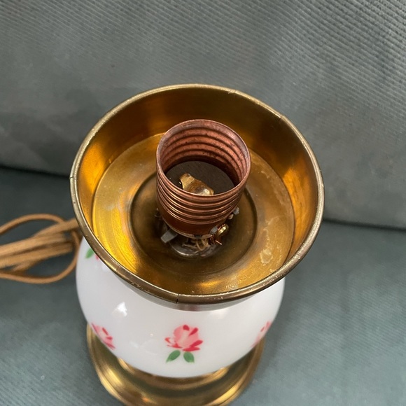 Rose Milk Glass Hand painted Lamp 8” Brass - Picture 7 of 8
